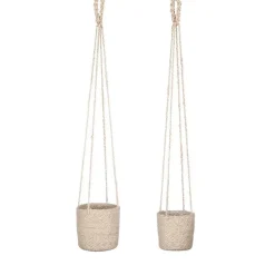 Panier à suspendre en toile de jute crème Atlantic - Ø 14 x H 14 cm