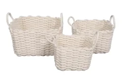 Panier carré tricoté avec poignées coloris blanc en polyester - 23 x 23 x 17 cm
