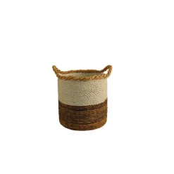 Panier en bananier blanc naturel H 31 x ? 34 cm