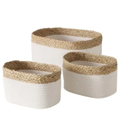Panier en coton et osier naturel Loana taille M - 20 x 14 x 13 cm