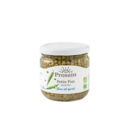 Petits pois extra fins bio hyposodés en bocal de 345 g