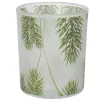 Photophore en verre à motif branches de pin vert - Ø 7 x H 8,3 cm