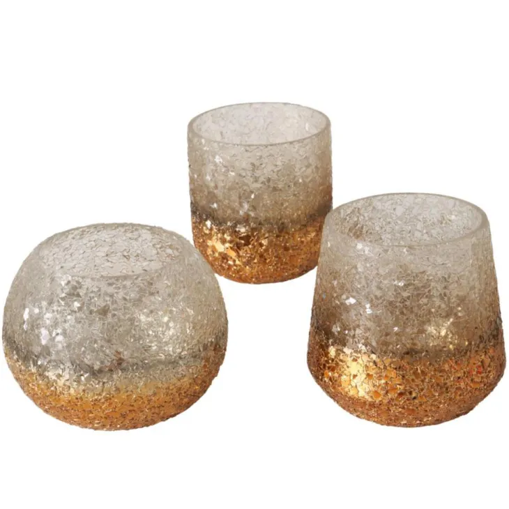 Photophore en verre Jaenna finition champagne et or rose - Ø 12 x H 10,5 cm
