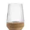 Photophore en verre sur socle en bois de manguier - Ø 18,5 x H 26 cm