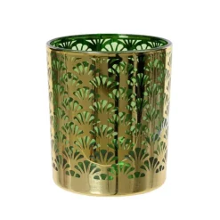 Photophore verre motif éventail coloris vert en verre - 12,5 cm