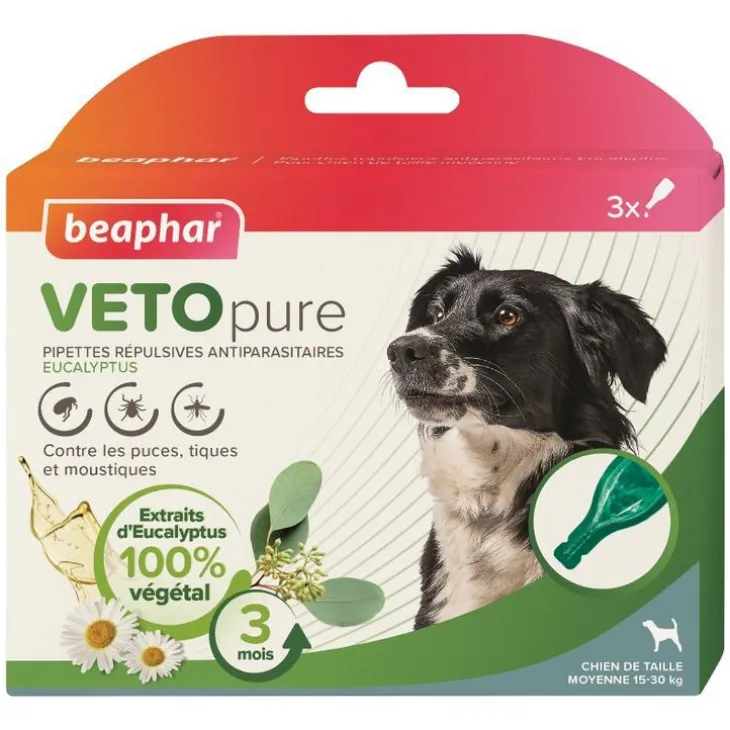 Pipettes antiparasitaires pour le chien de taille moyenne coloris blanc VETOpure Beaphar – 3 x 2 ml