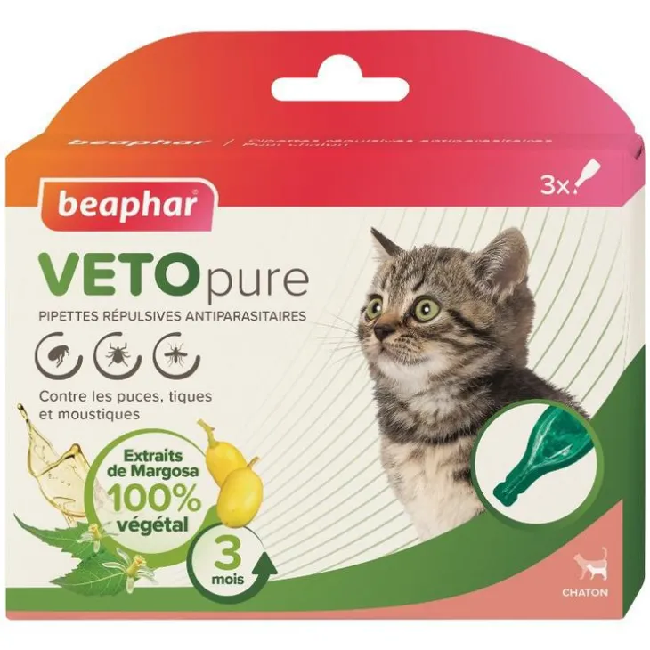 Pipettes antiparasitaires pour le chaton coloris blanc VETOpure Beaphar – 3 x 0,4 ml