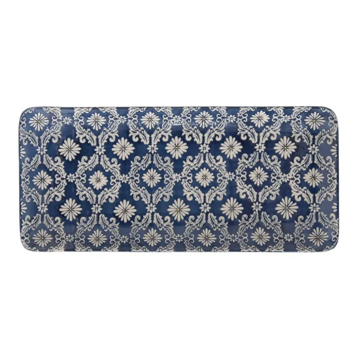 Plat à cake en grès bleu peint à la main Almada - 36 x 16 cm