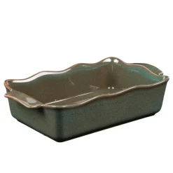 Plat à four rectangulaire en porcelaine vert Ely - 27 x 16 x H 7 cm