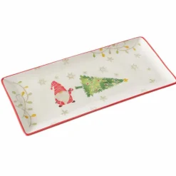Plat en céramique blanche à motif sapin et père Noël Noelo - 35 x 16 x 2,8 cm
