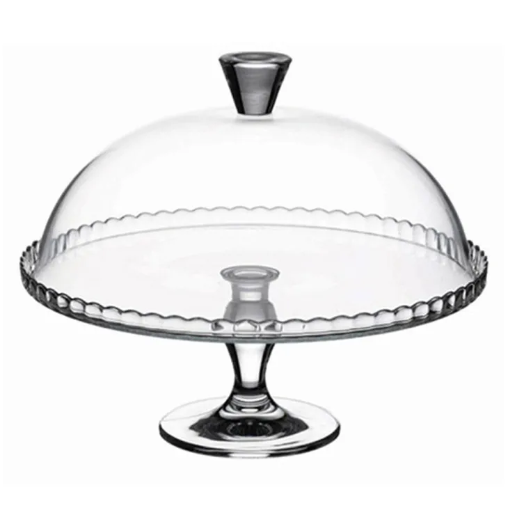 Plat sur pied avec cloche coloris transparent en verre - 32 x 32 x 26 cm