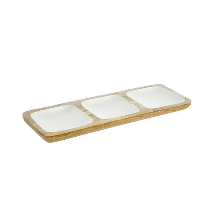 Plateau coloris blanc en bois de manguier