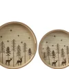 Plateau décor forêt et renne coloris beige en bois - Ø 29 cm