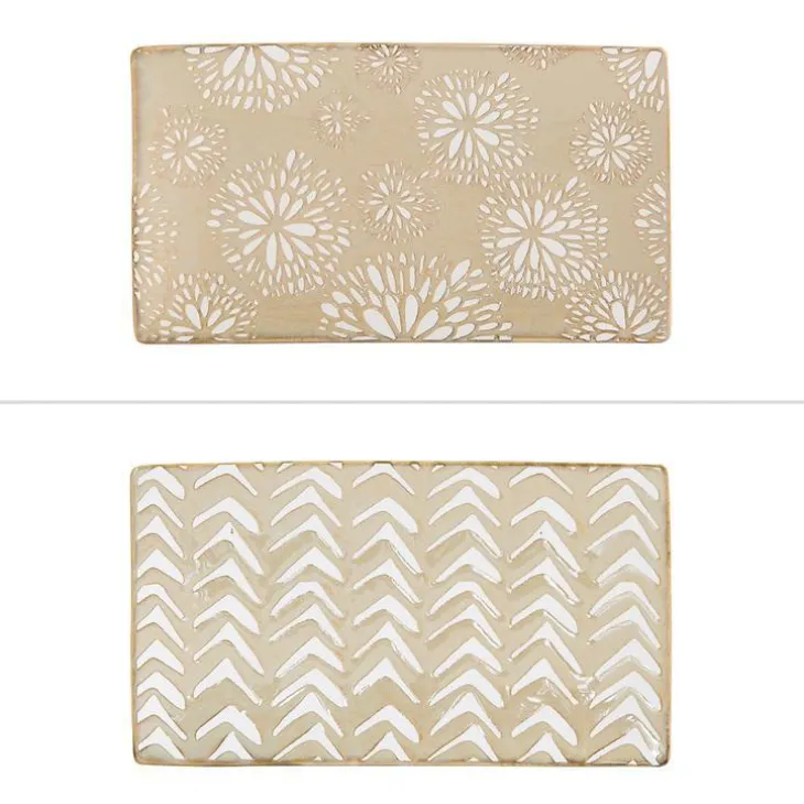 Plateau Penjab coloris beige en porcelaine - 29 x 16 cm