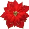 Poinsettia en polyester rouge avec bord et cœur or à paillettes - Ø 24 x H 7 cm