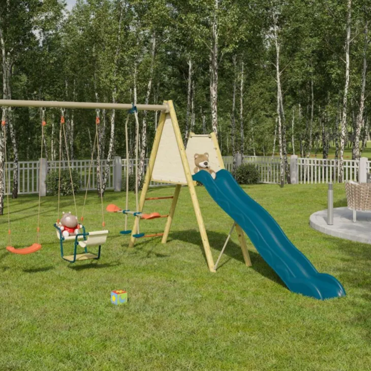 Portique 2 balançoires 1 nacelle en bois et métal Trigano - 2,32 m