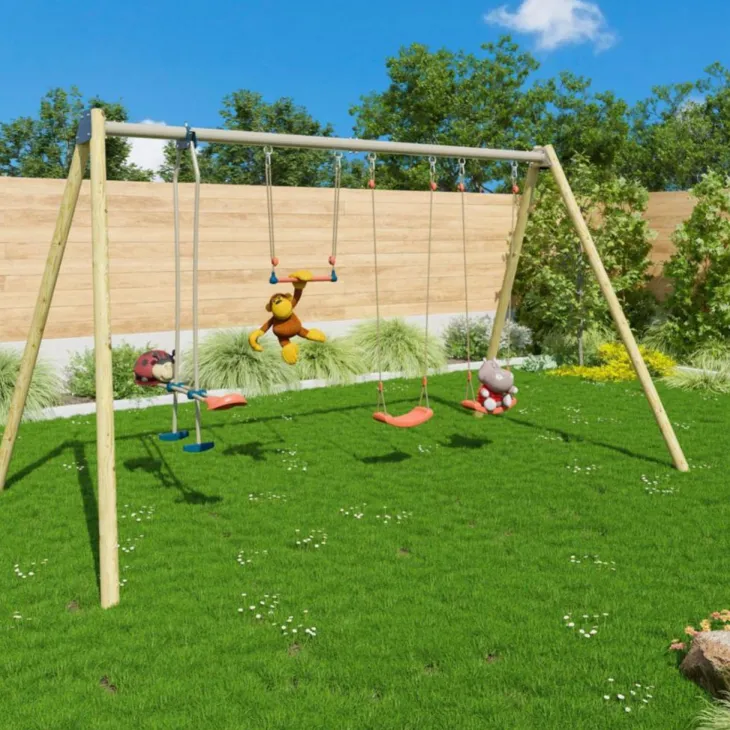 Portique 2 balançoires en bois et métal Trigano - 2,32 m