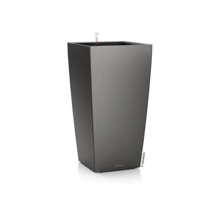 Pot à réserve d'eau anthracite métallis Lechuza Cubico kit complet - Ø 30 x H 56 cm
