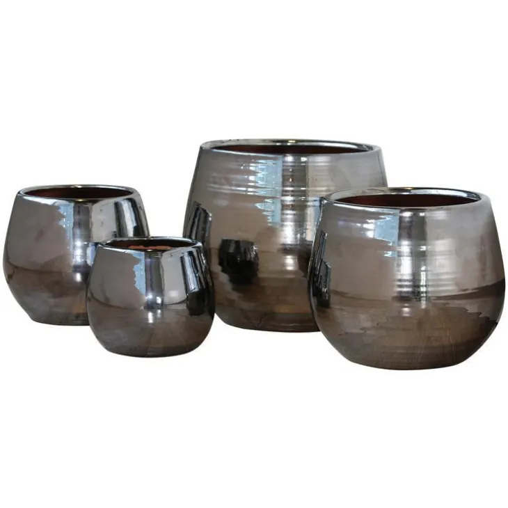 Pot Cancale coloris métal en terre cuite émaillée H 27 x Ø 25 cm