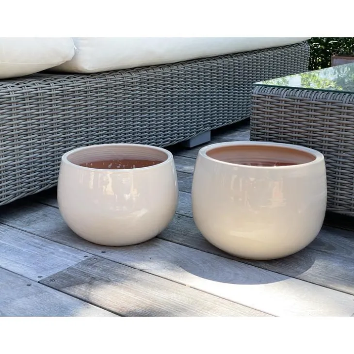 Pot coloris beige en terre émaillée le lisère - Ø 20 cm