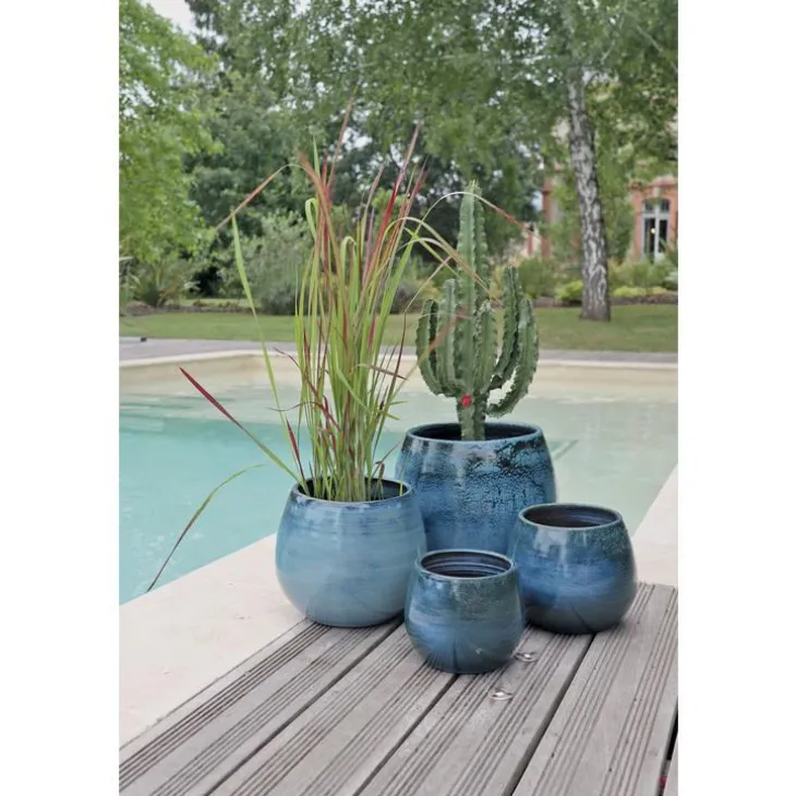 Pot coloris blue wave en terre émaillée Les Poteries d'Albi Cancale - Ø 25 x H 27 cm