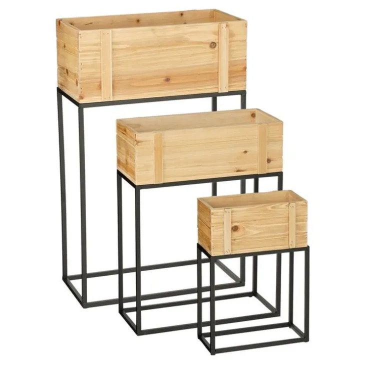 Pot d'intérieur sur pied coloris marron en bois Nando - 50 x 25 x 80 cm