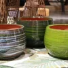 Pot en terre cuite émaillée vert Forêt Les Poteries d’Albi Le Liseré - Ø 20 x H 17 cm