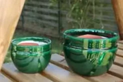 Pot en terre cuite émaillée coloris vert Les Poteries d'Albi Austral - Ø 20 x H 16 cm