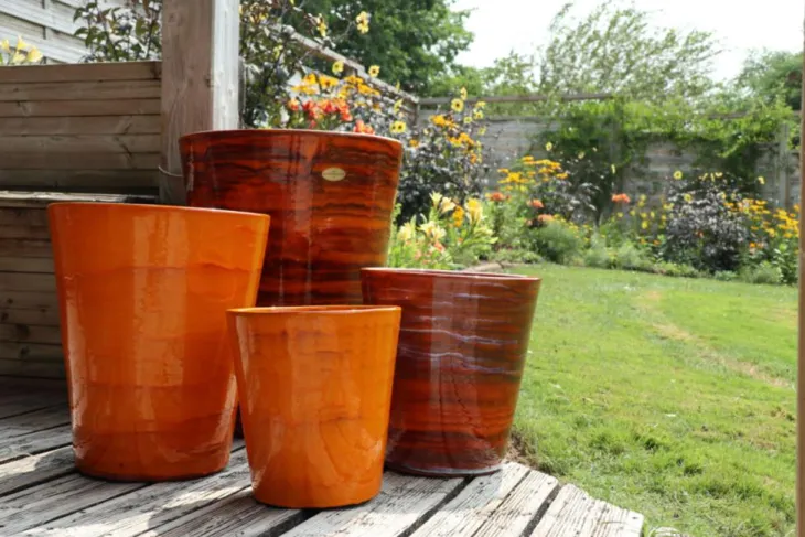 Pot en terre cuite émaillée orange Savane Les Poteries d’Albi Sydney - Ø 33 x H 35 cm