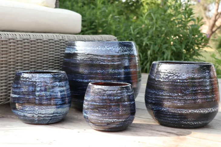 Pot en terre émaillée bleu Nuit étoilée Les Poteries d'Albi Cancale - Ø 14 x H 14 cm