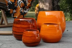 Pot en terre émaillée orange Savane Les Poteries d'Albi Cancale - Ø 14 x H 14 cm