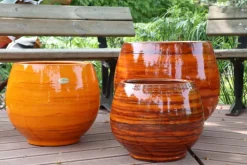 Pot en terre émaillée orange Savane Les Poteries d'Albi Bahia - Ø 43 x H 46 cm