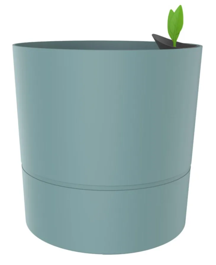 Pot rond à réserve d’eau en polypropylène vert Eucalyptus Eda Aquaduo XL - Ø 39,5 x H 39,5 cm