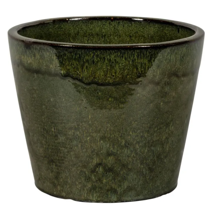 Pot rond en grès émaillé dripping vert Shanghai - Ø 27 x H 24 cm