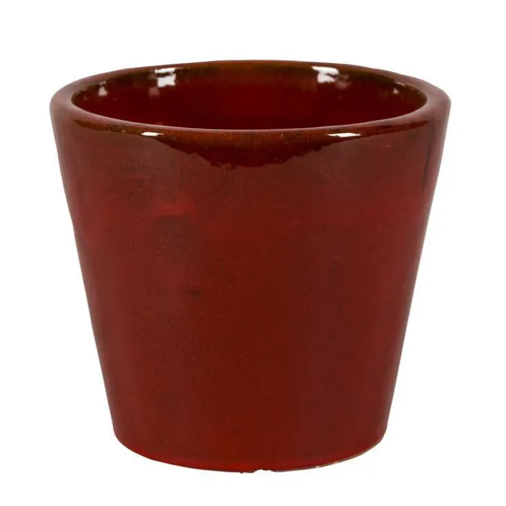 Pot rond Shanghai rouge en grès émaillé - Ø 27 x 24 cm