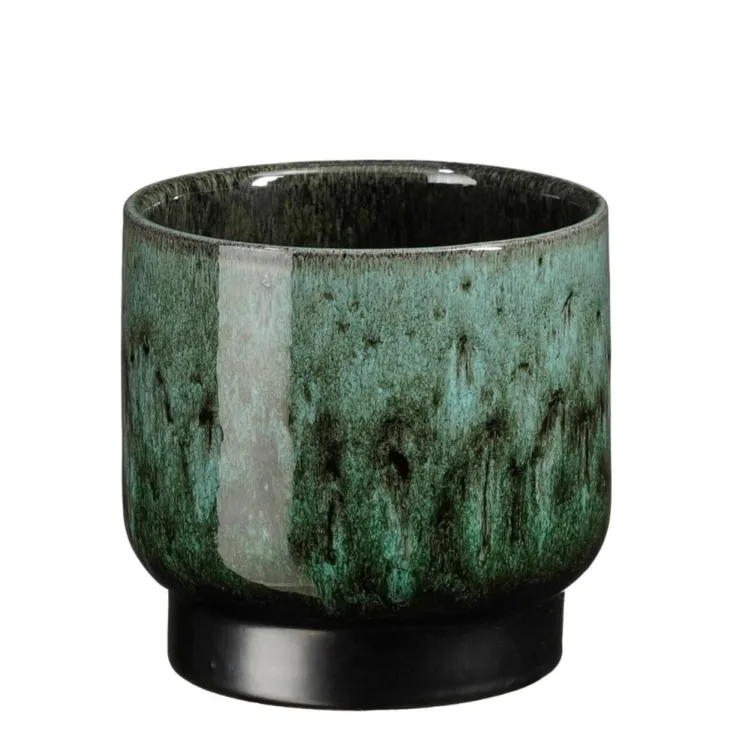 Pot rond Thiago coloris vert en terre cuite - Ø 15 cm x 14 cm