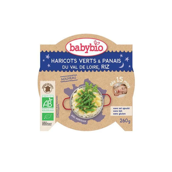 Pots de panais haricots verts et riz bonne nuit Babybio 2 x 200 g