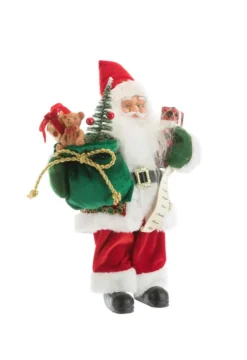 Père Noël traditionnel en tissu rouge et vert avec cadeaux - 30 cm
