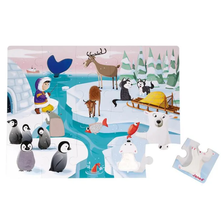 Puzzle tactile “la vie sur la banquise” en carton rigide Juratoys - 20 pièces