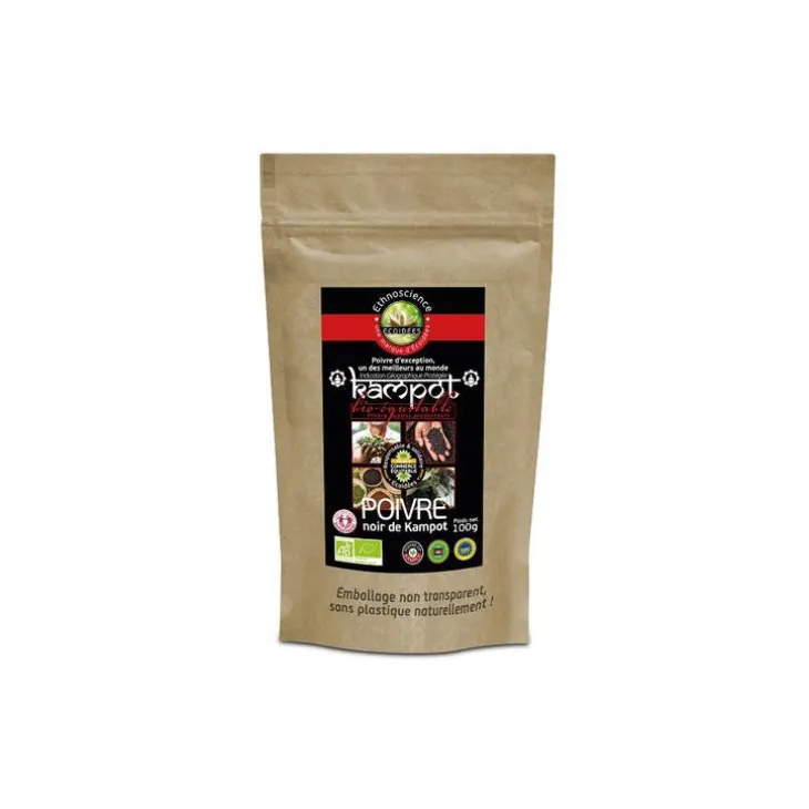 Recharge de poivre noir de Kampot en grains bio-équitable Ethnoscience - 100g