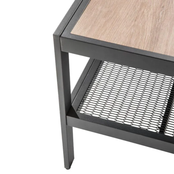 Salon de jardin en aluminium graphite Cinto III - 6 éléments (deux banquettes, deux bancs, table d'angle et table haute carrée)