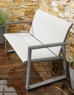 Salon de jardin en aluminium graphite et toile textylène gris perle Alysse - 4 éléments (canapé, table basse et deux fauteuils)