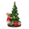 Sapin vert animé avec cadeaux en résine à LED blanc chaud - 17,5 x 14,5 x 27,5 cm