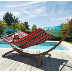 Set support et hamac EsKapade coloris multicolore Canoa en bois et polypropylène Jobek Hamacs - 323 x 125 x 128 cm