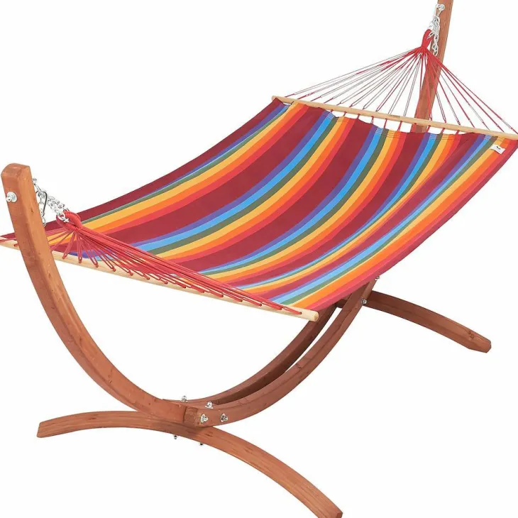 Set support et hamac EsKapade coloris multicolore Fortaleza en bois et polypropylène Jobek Hamacs - 323 x 125 x 128 cm
