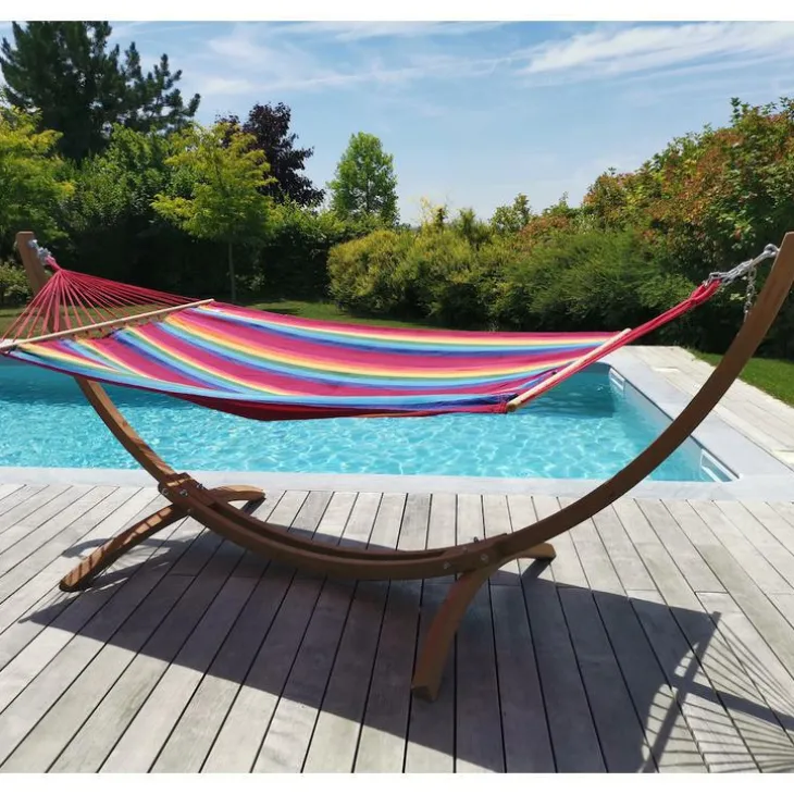 Set support et hamac EsKapade coloris multicolore Fortaleza en bois et polypropylène Jobek Hamacs - 323 x 125 x 128 cm