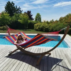 Set support et hamac EsKapade coloris multicolore Fortaleza en bois et polypropylène Jobek Hamacs - 323 x 125 x 128 cm