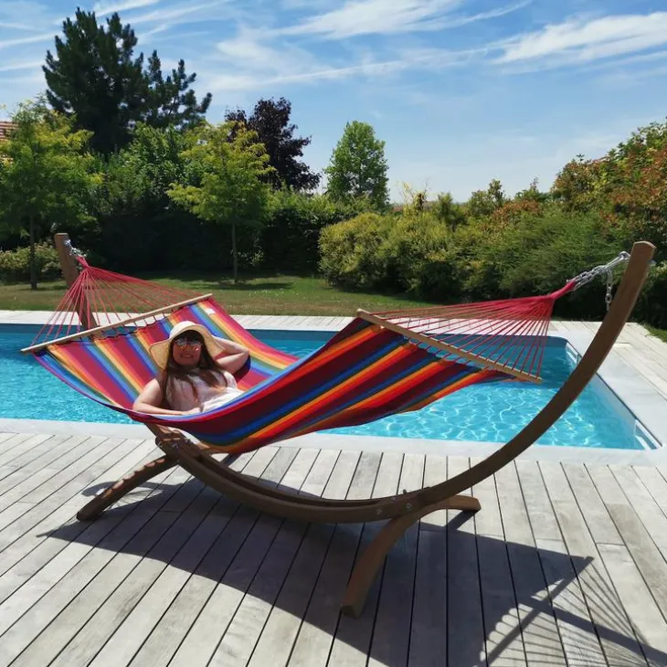 Set support et hamac EsKapade coloris multicolore Fortaleza en bois et polypropylène Jobek Hamacs - 323 x 125 x 128 cm