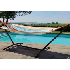 Set support et hamac MetaliK coloris orange bleu en métal et polypropylène Jobek Hamacs - 300 x 100 x 95 cm