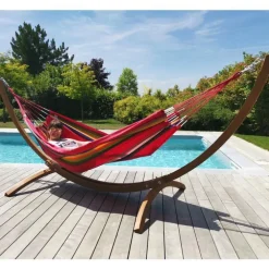 Set support et hamac Weekend coloris multicolore Ara Macao en bois et polypropylène Jobek Hamacs - 350 x 125 x 136,5 cm